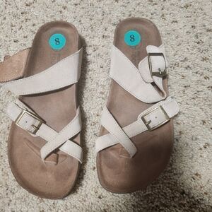 White Mountain Cream and Tan Buckle Sandals